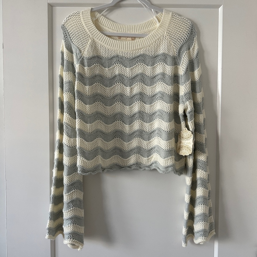 Altar’d State Striped Cream and Blue Women's Sweater